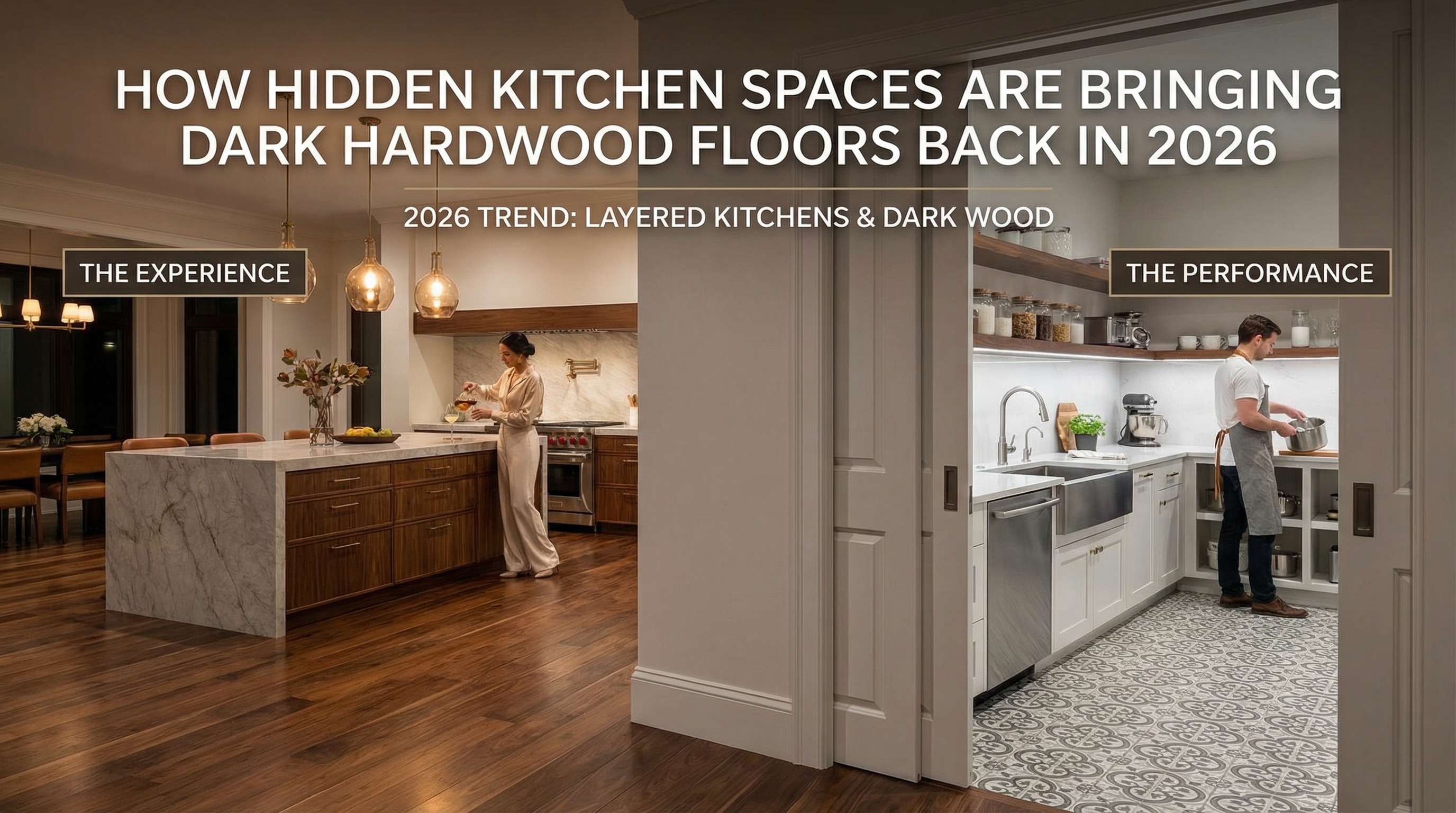 How hidden spaces in the Kitchen are bringing back dark wood floors as a viable flooring option