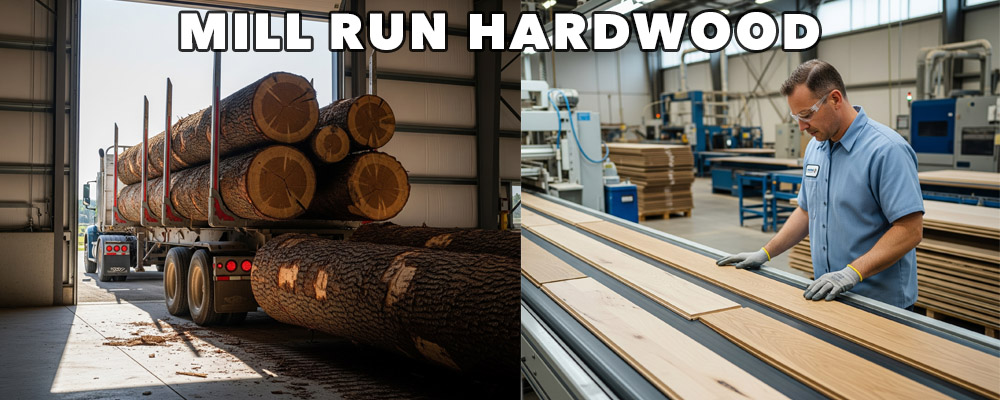 lumber truck and man working on mill run hardwood