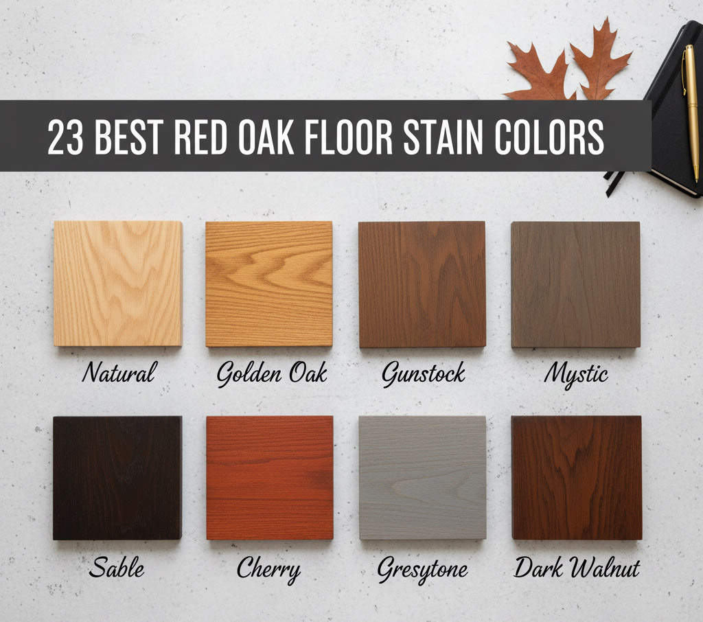 a bunch of red oak stains on display in the picture