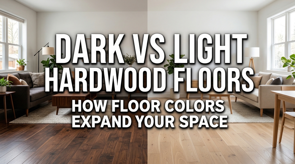 dark wood floors vs light wood floors shown in the same living room but showing the different hardwood colors