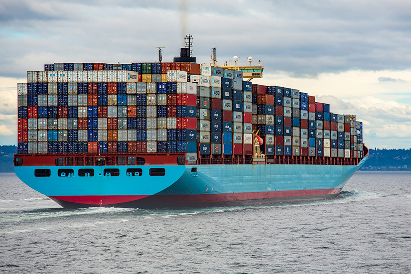 A massive cargo ship on route the next USA harbor