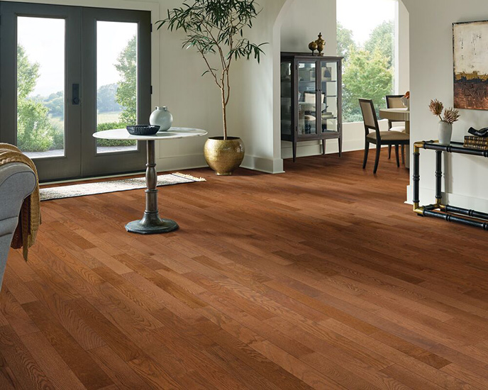 living room with a bruce usa made hardwood floor