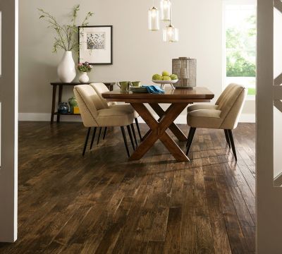 Dark Handscraped Hickory Hardwood in a modern home picture