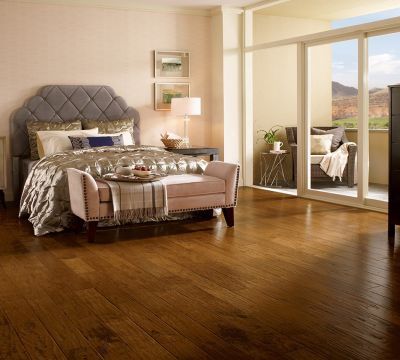 Hand Scraped Dark Brown Hickory Hardwood in bedroom picture
