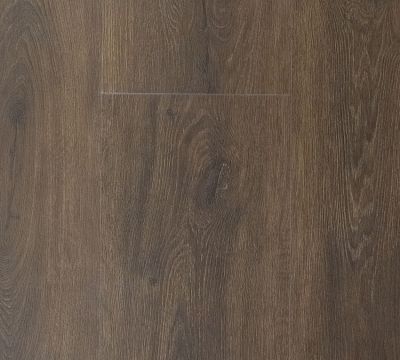 Dark brown waterproof luxury vinyl plank with a close up photograph to show off the embossed in register texture as well as the color of this lvp