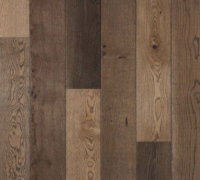 Five inch wide plank Oak Hardwood in 1st Quality in a cool dark and light stain variation