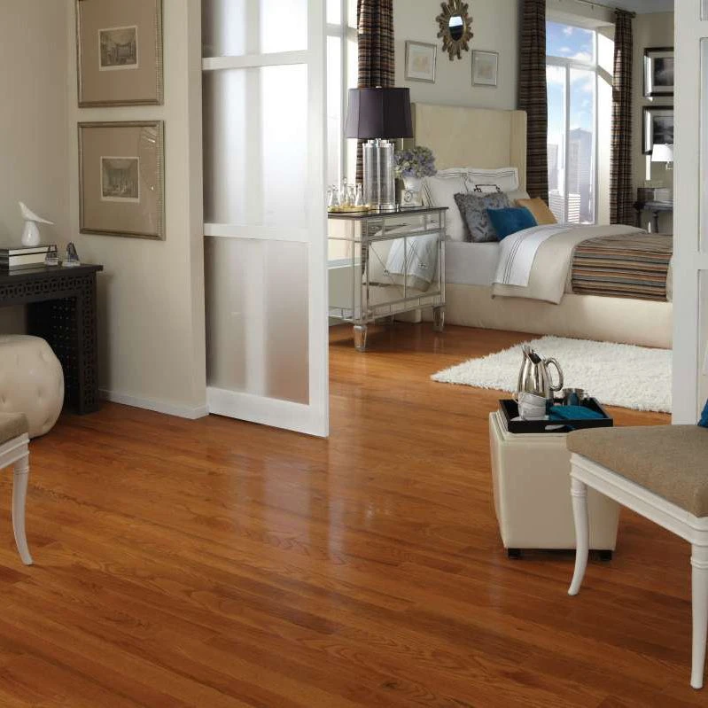 Stylish bedroom with Antique Butterscotch wirebrushed flooring