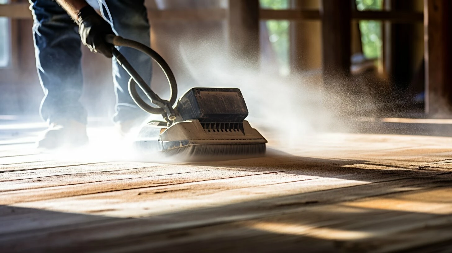 A surface being sanded for refinishing