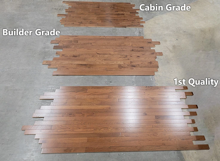 Comparison of three hardwood grades with Sable stain, showing differences in natural wood character